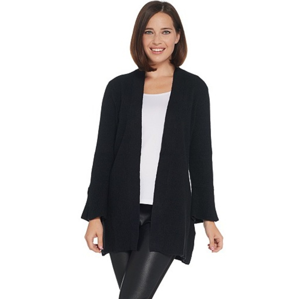 Black Cardigan H by Halston Tulip Sleeve QVC